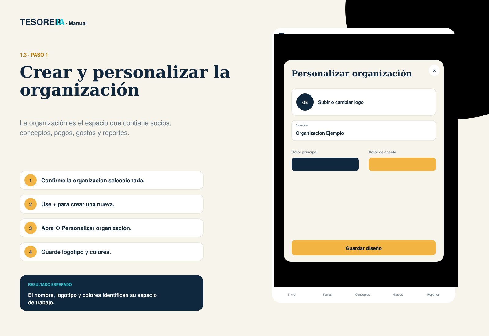 Guía visual para crear y personalizar una organización